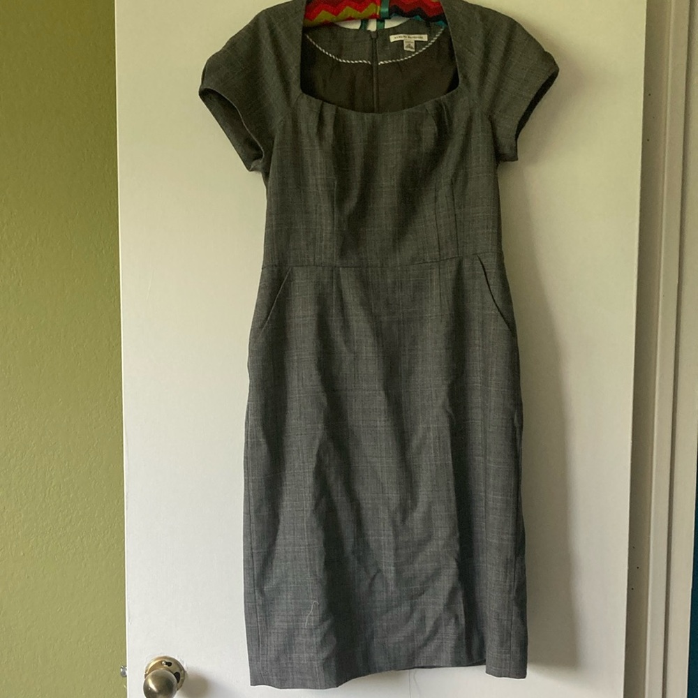 Banana Republic Gray Midi Sheath Dress with Square Neck